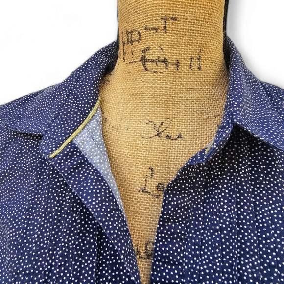 Charter Club Navy Blue & White Polka Dot Long Sleeve Shirt With Gold Buttons. - Picture 7 of 9